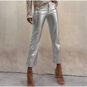NWT Shiny Silver Metallic Holographic Cropped Pants - Large